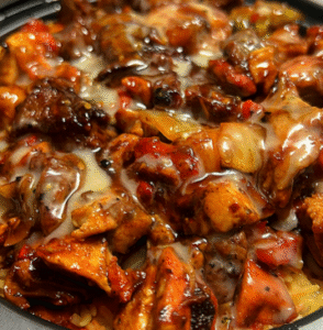 Barbecue Jerk Steak + Chicken over rice w/ White Truffle Sauce